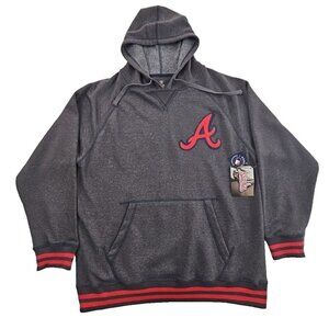 NWT Stitches Atlanta Braves MLB Men's X-Large V-Neck Hooded Grey Sweatshirt NEW